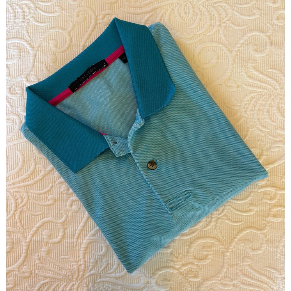 Greyson Mens Blue Lagoon Stretch Pima Cotton Blend Golf Polo Shirt Large L